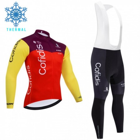 Fietskleding (Fietsshirt Lange Mouw + Lange Koersbroek) 2025 Cofidis Winter Thermal Fleece - Rood